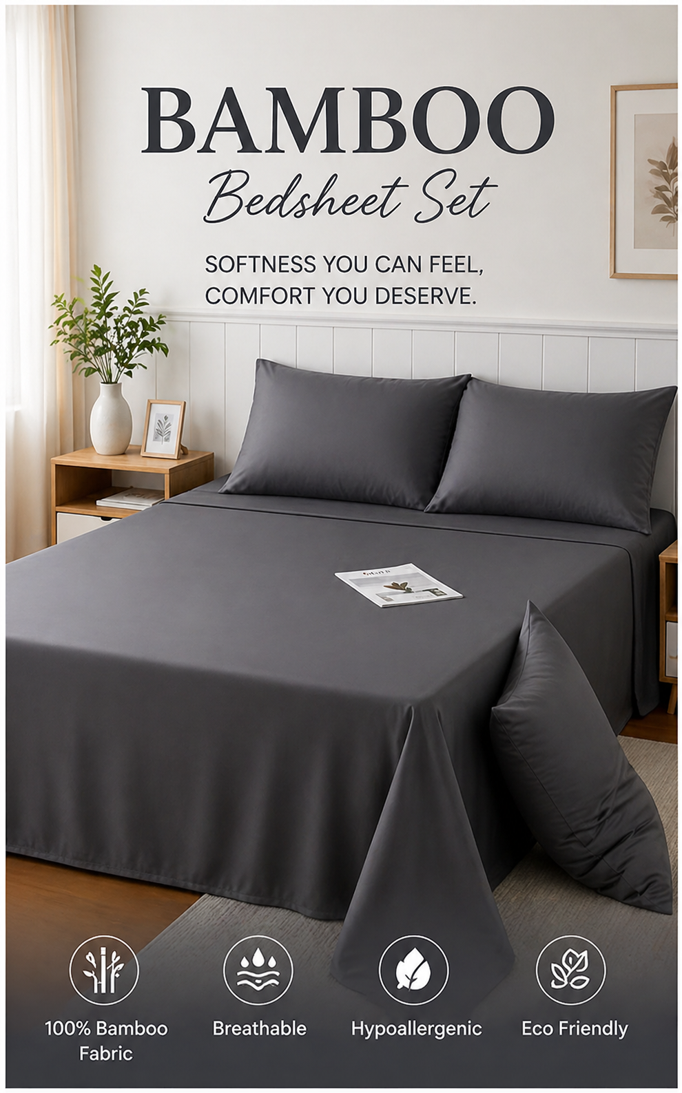 Premium Bamboo Bedsheet Set – Graphite Luxe