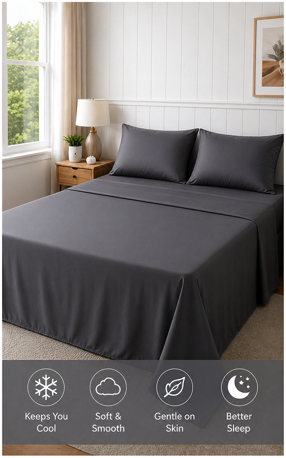 Premium Bamboo Bedsheet Set – Graphite Luxe