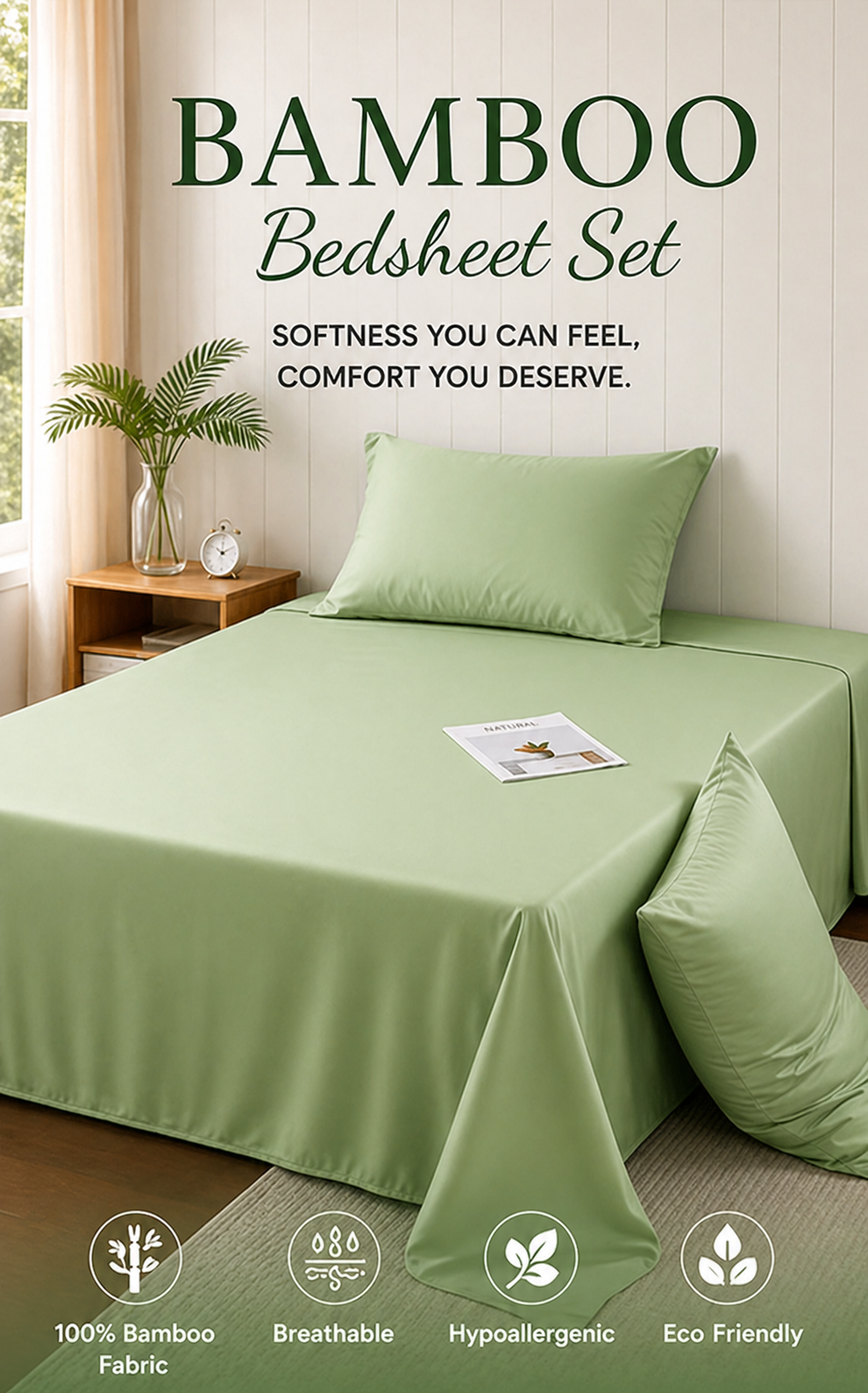 Premium Bamboo Bedsheet Set – Sage Mist