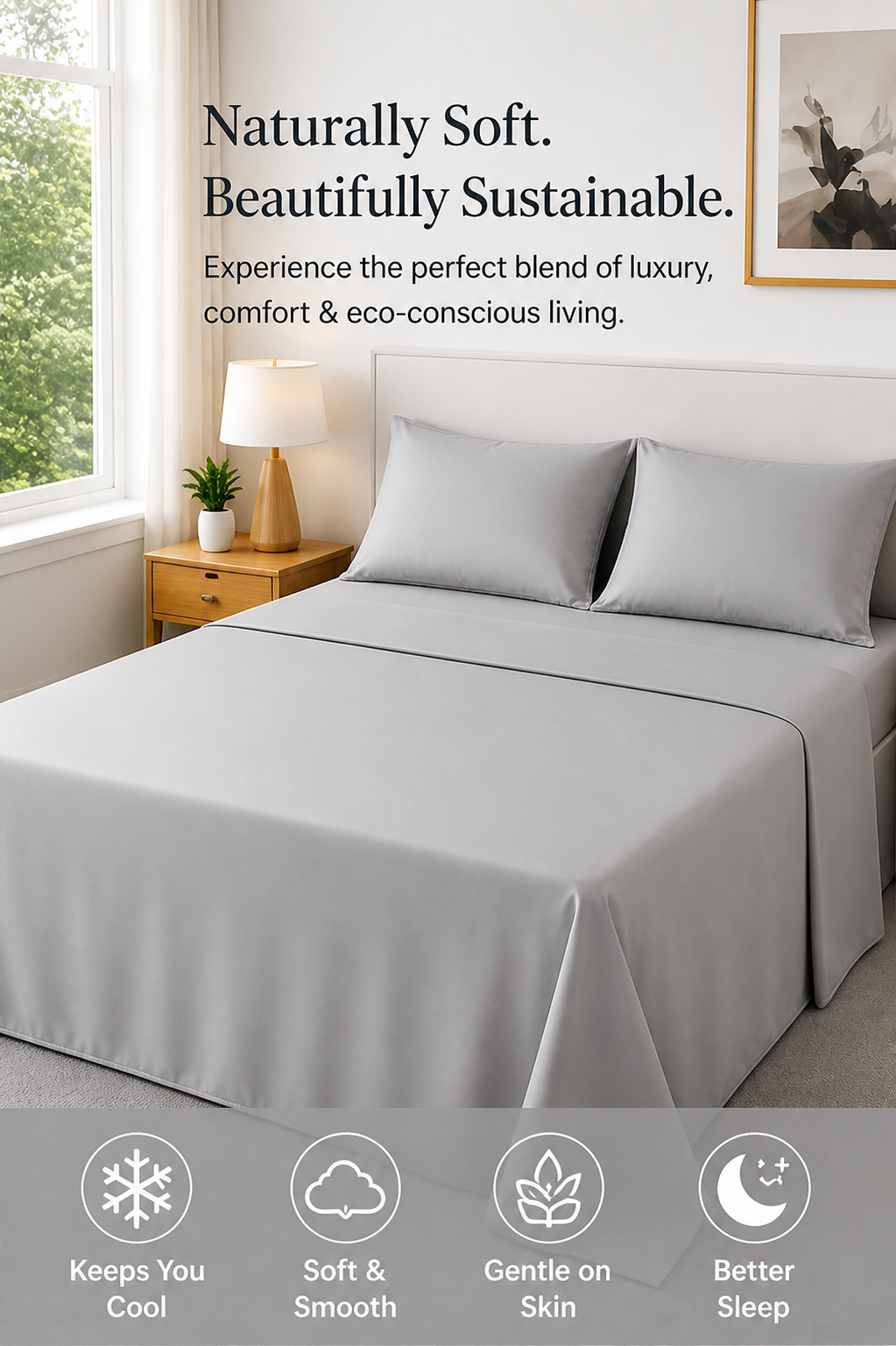 Premium Bamboo Bedsheet Set – Silver Pebble