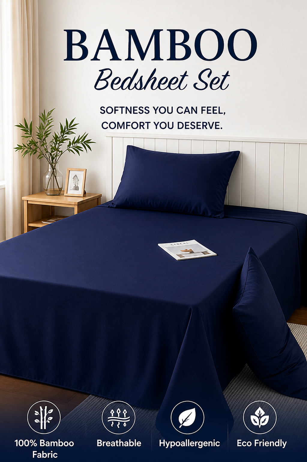 Premium Bamboo Bedsheet Set – Midnight Ocean