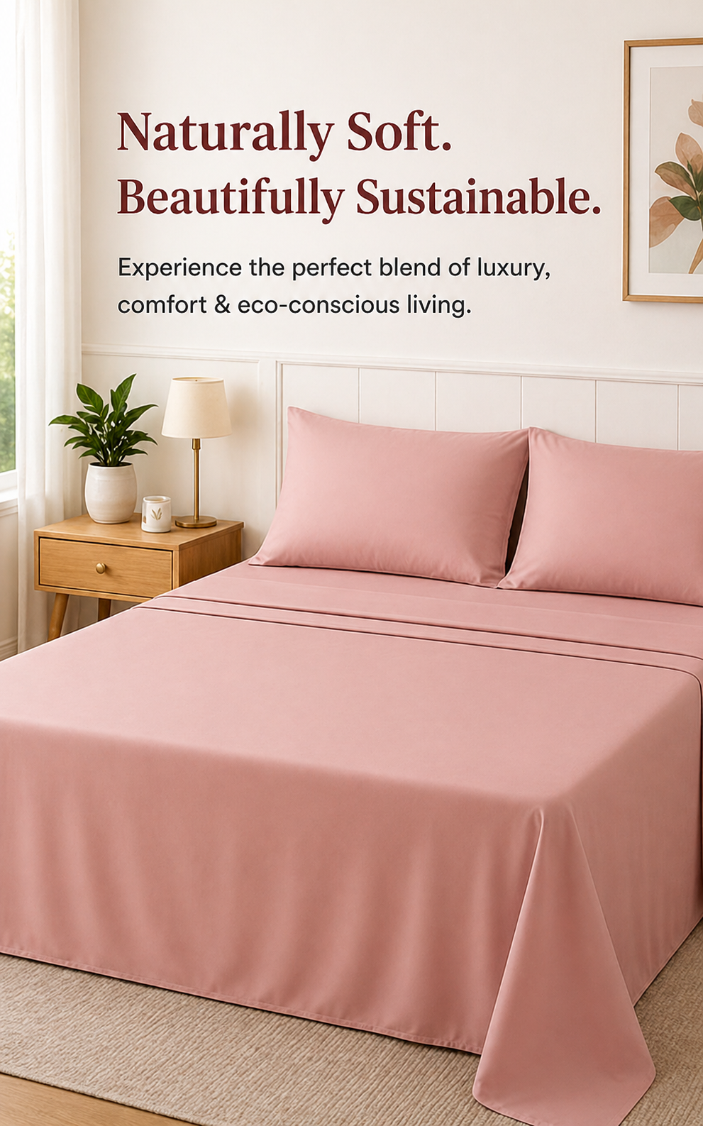 Premium Bamboo Bedsheet Set – Rose Cloud