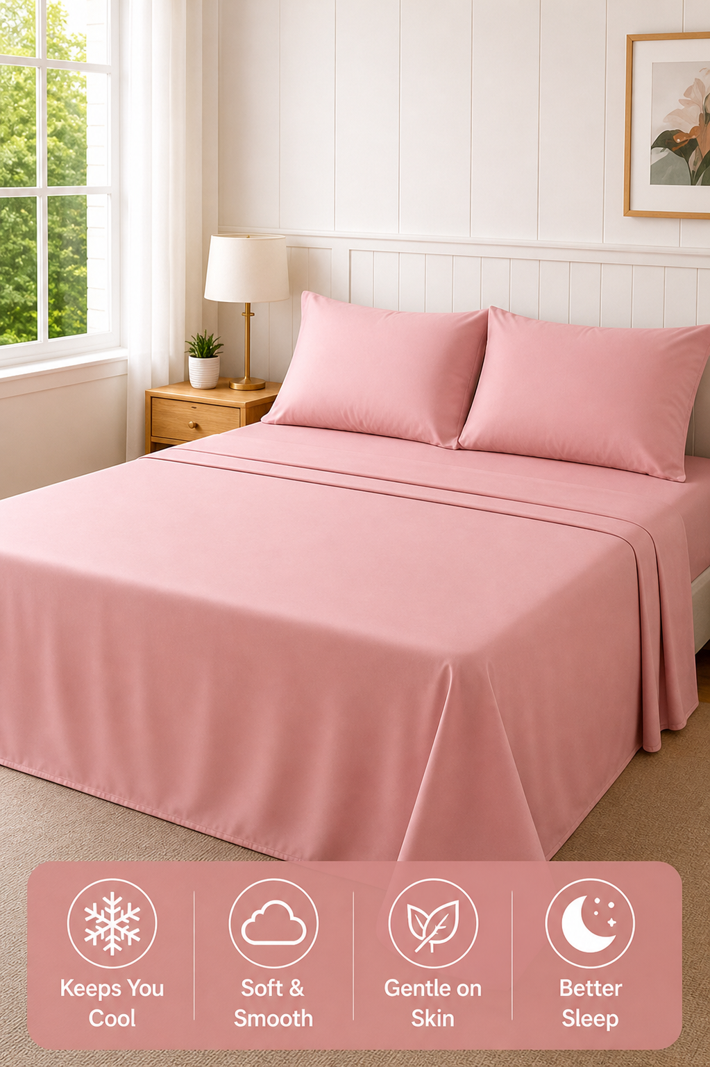 Premium Bamboo Bedsheet Set – Rose Cloud