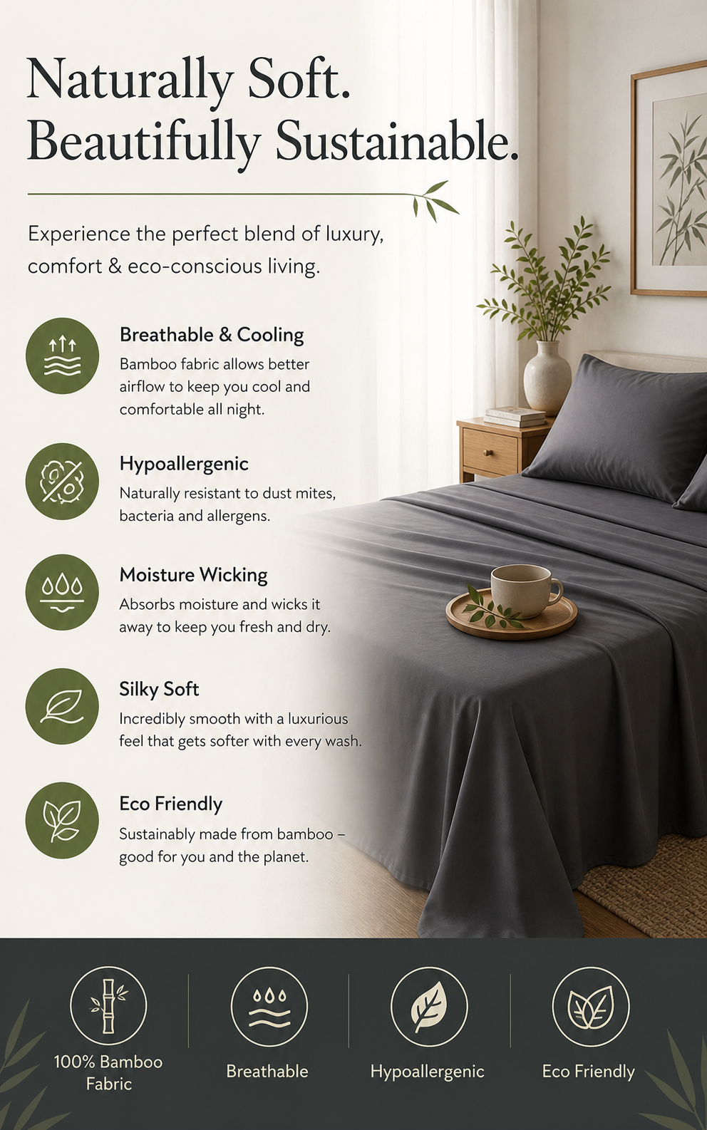 Premium Bamboo Bedsheet Set – Graphite Luxe